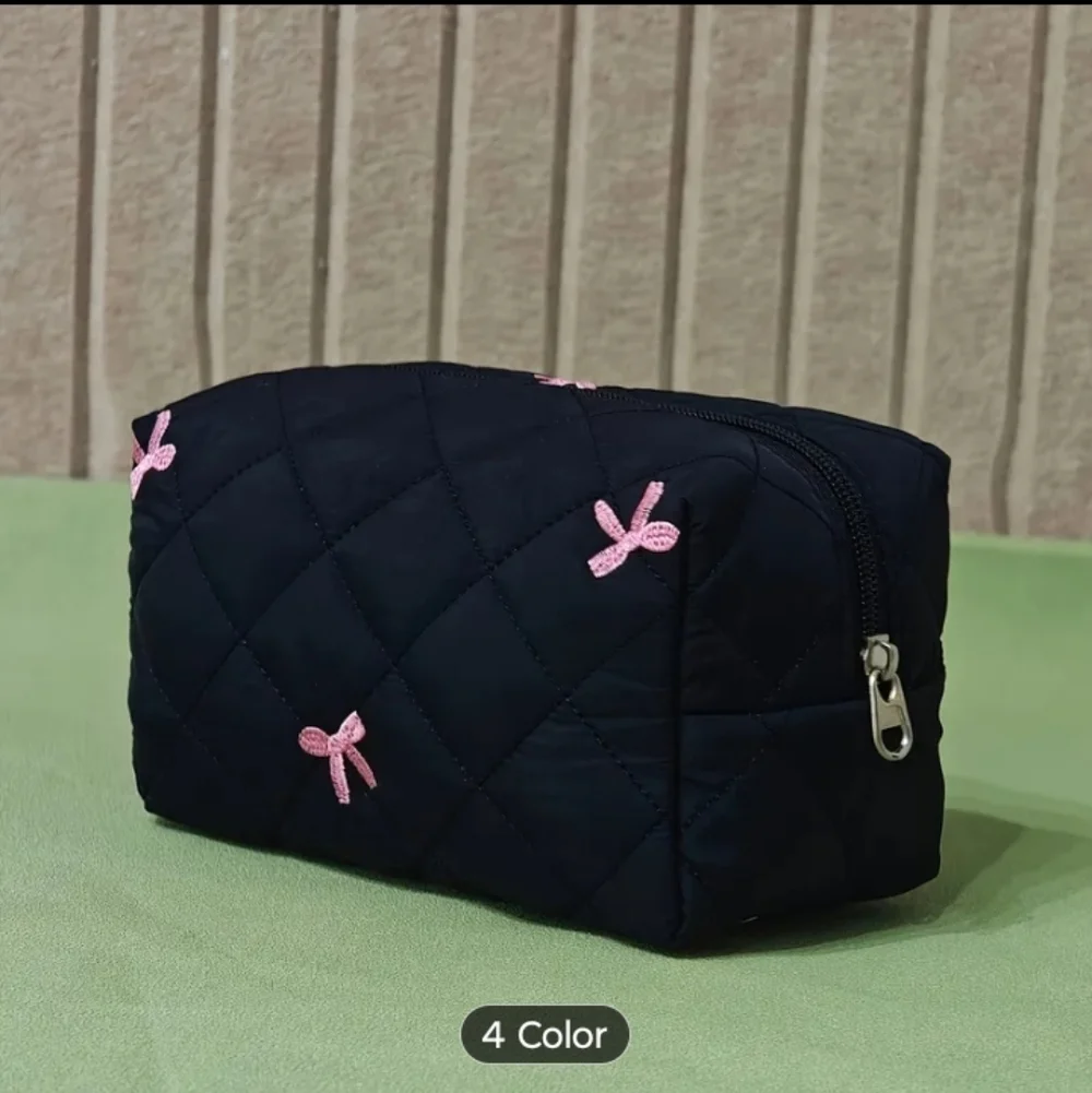 Black Quilted Women's Bag with Pink Accents